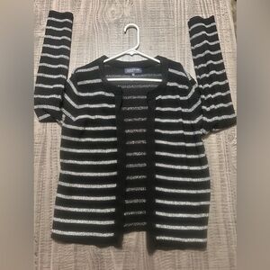 Jones New York Black and Silver Striped Open Cardigan